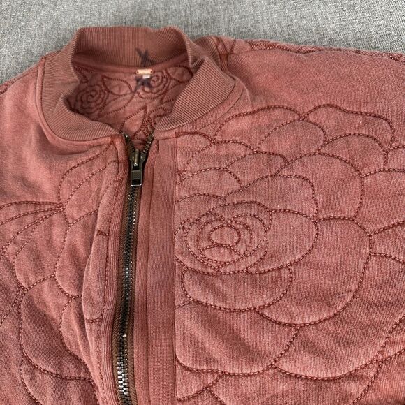 Free People Rose Front Zip Jacket Red Cinnamon Floral Embroidered Womens XL - Picture 2 of 11
